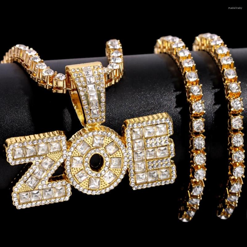 

Chains Hip Hop Iced Out Crystal ZOE Letter Pendant Necklace For Men Women 5MM Paved Rhinestone Tennis Chain Fashion Jewelry