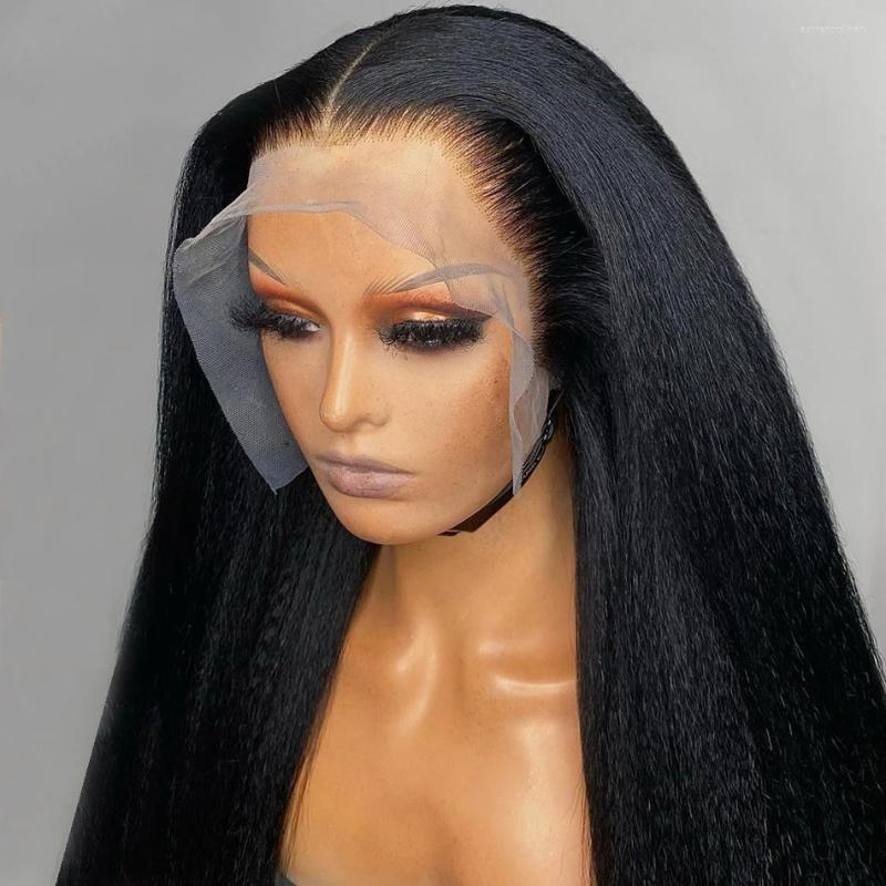 

30inch Yaki Straight Wig 13x6 Lace Front Human Hair Wigs Kinky Bone Pre Pluck 13x4, Picture shown