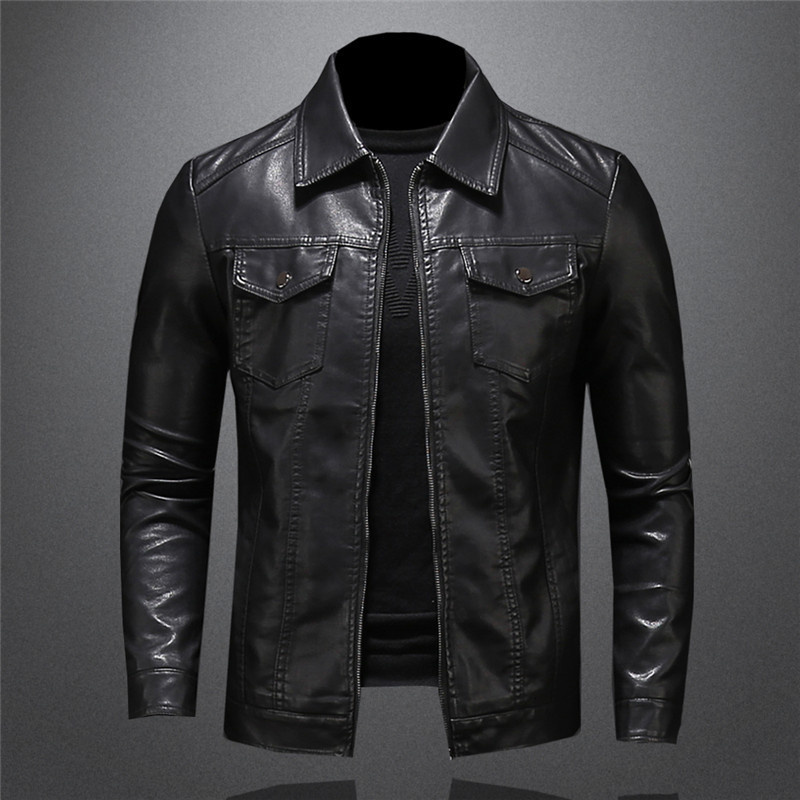 

Men's Fur Faux Fur Men's Motorcycle Leather Jacket Large Size Pocket Black Zipper Lapel Slim Fit Male Spring and Autumn High Quality PU Coat M5XL 221114