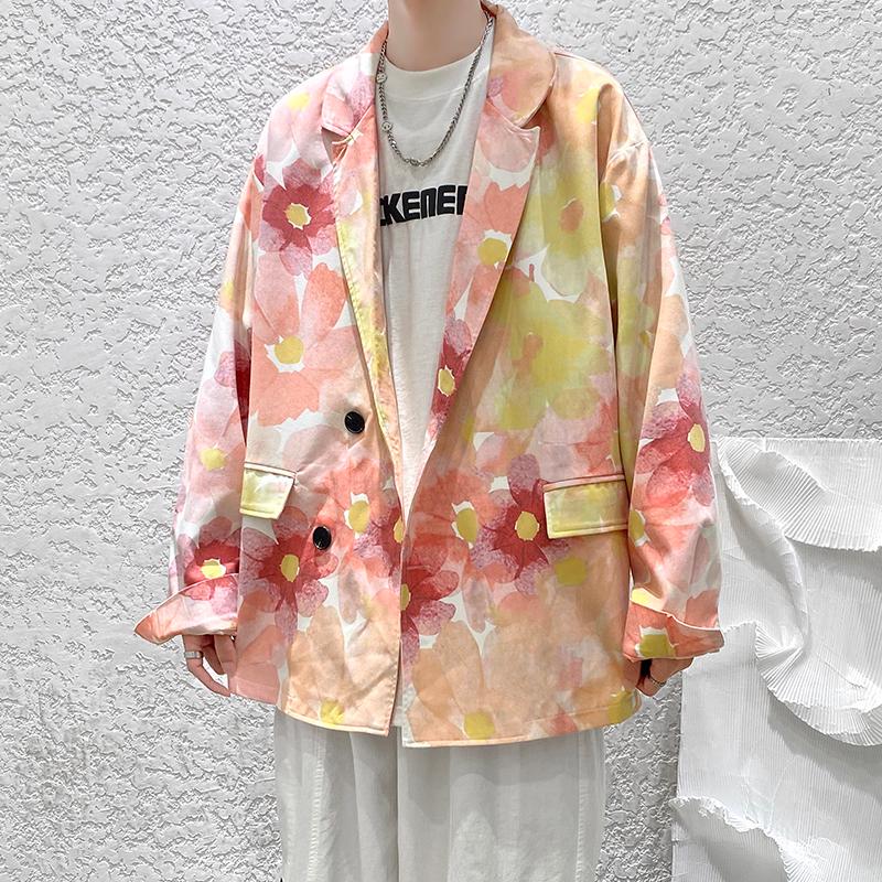 

Men's Suits YASUGUOJI 2022 Party Flroal Blazer Hombre Mens Suit Jacket Blazers Business Casual Printing Single Man's Loose Coat Men, Gray