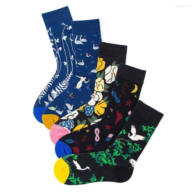 

Women Socks 1 Pair Cotton Flower Oil Painting Female For Lover 36-43EUR