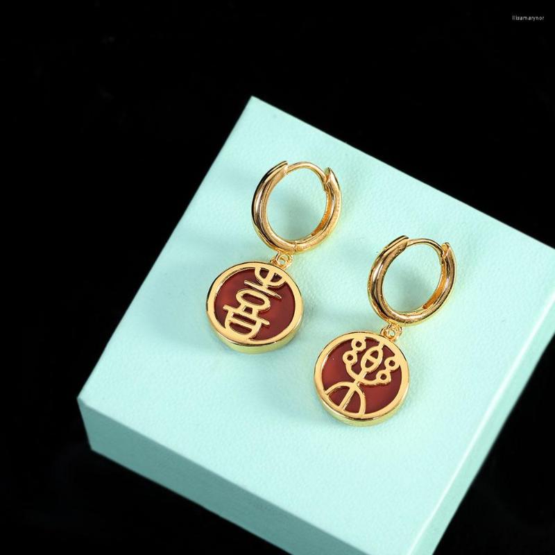 

Hoop Earrings BOCAI 2022 Trend Real S925 Silver Jewelry Gold-plated Southern Red Agate Joy Ashionable And Simple Women's