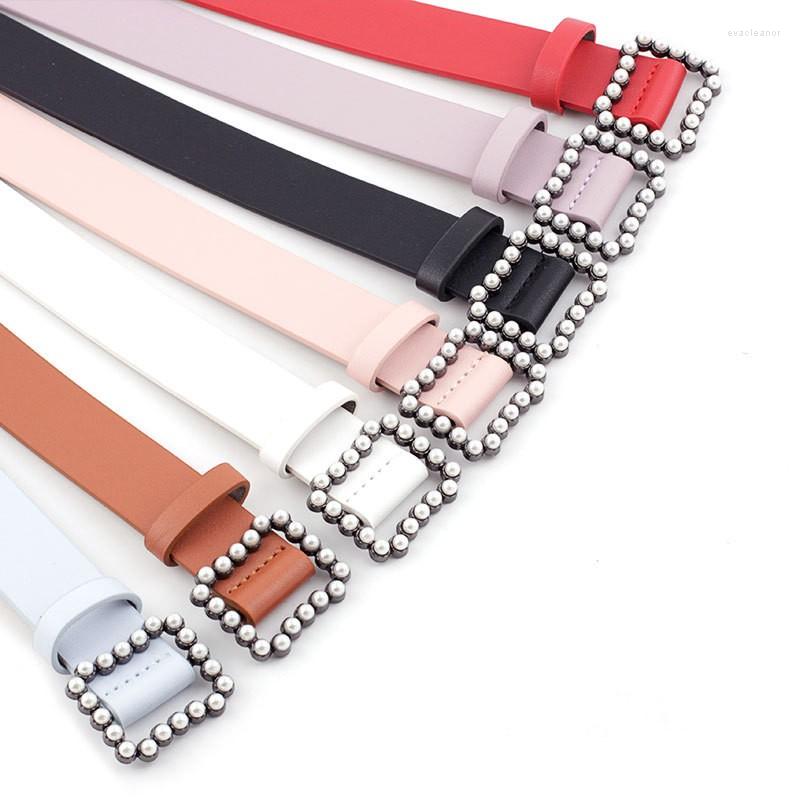 

Belts 2022 Fashion All-match High-end Accessories Length 107 Width 2.8 Japanese Word Buckle Inlaid Pearl Square Belt Women, White