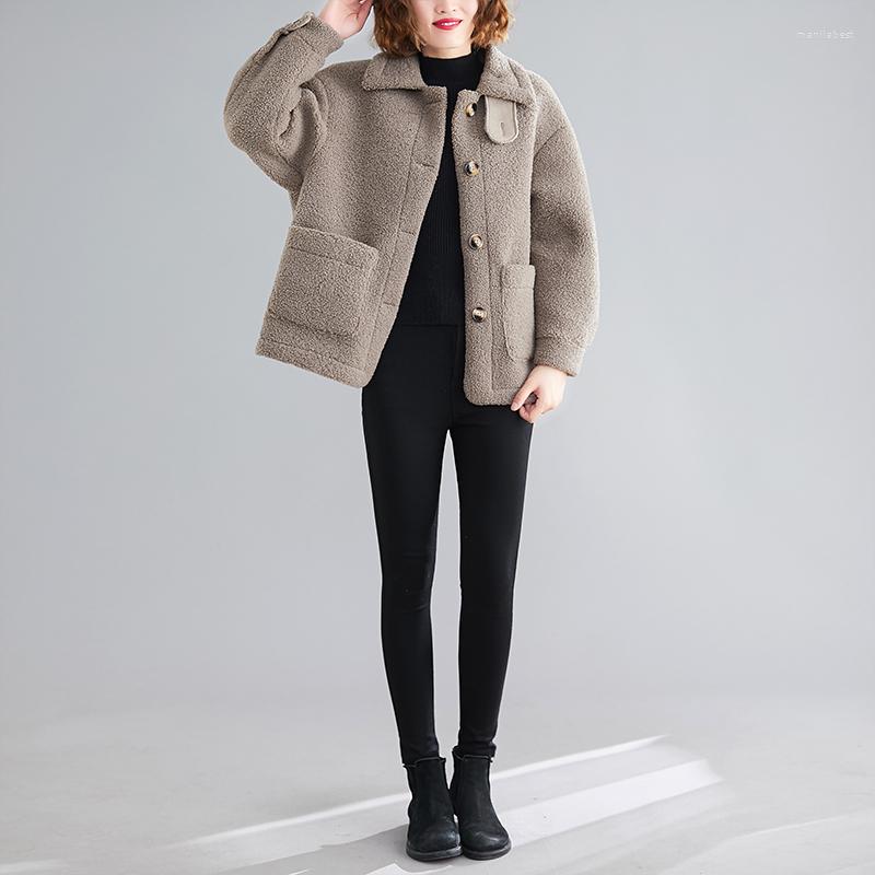 

Women's Fur Faux Coat 2022 Winter Women Short Lambswool Jacket Loose Coats Female Fashion Femme Thick Warm Lamb Velvet, Apricot