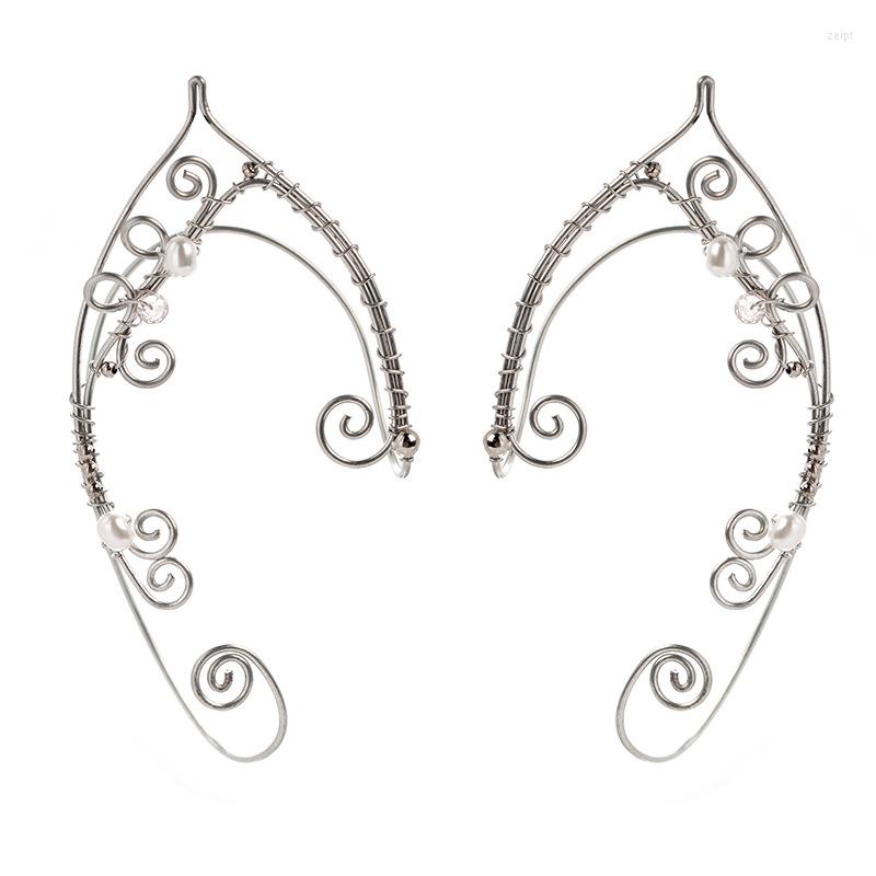 

Backs Earrings Winding Vine Elf Ear Cuffs With Pearls Wedding Wing Sleeve Wrap Without Piercing Bridal Earcuff Jewelry