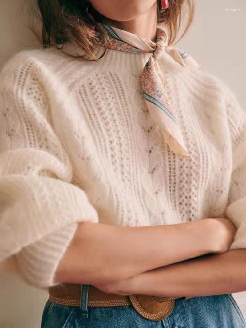 

Women's Sweaters Women White Hollow Out Sweater Elegant Mohair Long Sleeve 2022 Autumn Winter Ladies O-neck Pullover