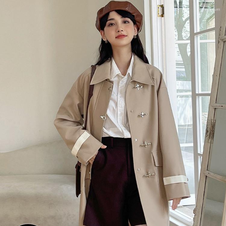 

Women' Trench Coats 2022 Spring Autumn Women' Long Single Breasted Female Casual Jackets Ladies Solid Color Loose Outerwear O451, Khaki