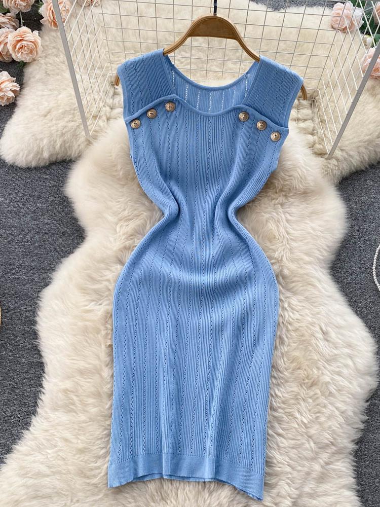 

Casual Dresses Woherb Vestidos De Verano Mujer 2022 Sleeveless Slim Bodycon Knitted Dreess Women Elegant Vintage Fashion Mini Sexy, White