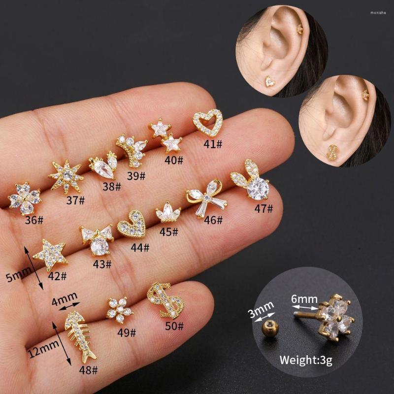 

Hoop Earrings Cute Girl Piercing Screw Ear Bone Crown Small Stud Women Micro Pave White Zircon Earring For Jewelry