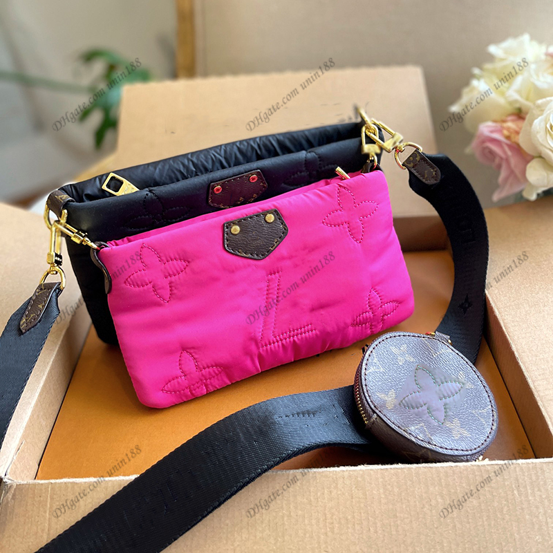 

22FW Women Luxurys Designers Puffer Shouder Bags Handbag Quilted Flowers 3 in 1 Multi Pochette Totes Crossbody Ladies Handbags Side Embossed Flowers 24CM, Beige