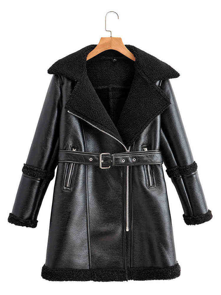 

Ftlzz Autumn Winter Women Thick Warm Sheepskin Pu Leather Jacket Streetwear Female Moto Biker Faux Lamb Leather Jacket Outrunner J220727, Black