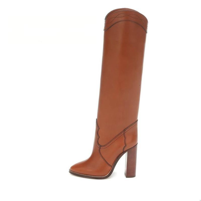 

Boots European and American style round toe high boots knee ultra thick heel fashion large size women's 221114, Black 9.5cm