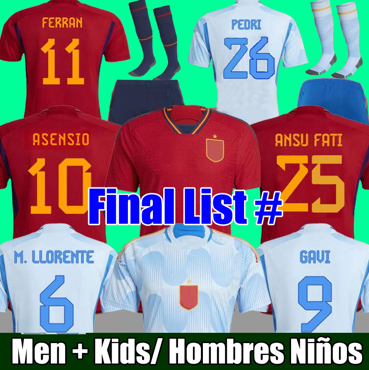 

2022 spain soccer jerseys fans player version PEDRI ANSU GAVI FATI FERRAN TORRES MORATA football shirt KOKE AZPILICUETA men and kids kits sets, Men home 2022