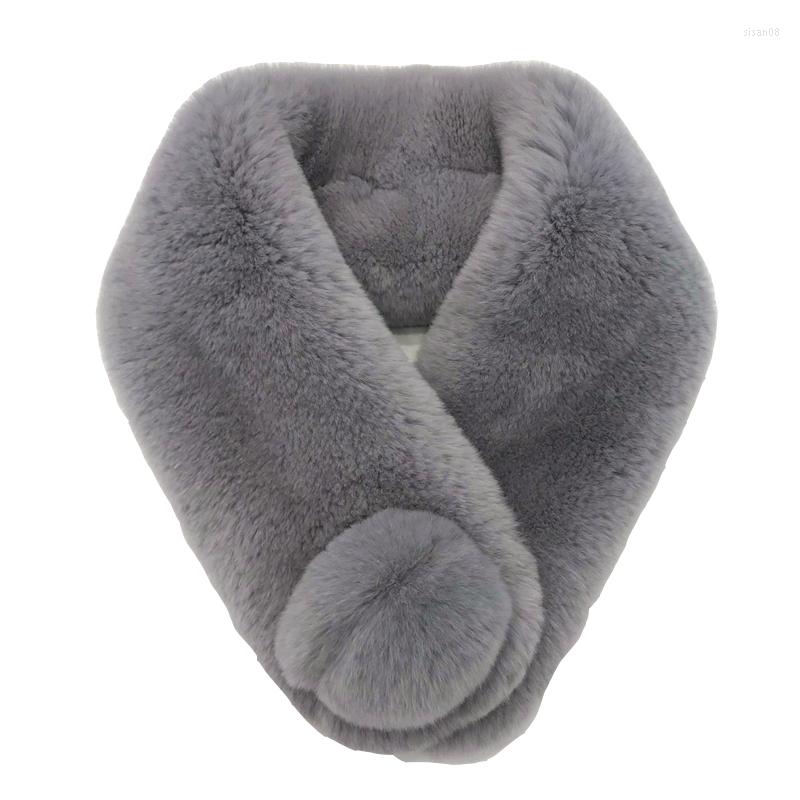 

Scarves Real Rex Fur Neck Collar Women Winter Neckwear Warm Fluffy Natural Wrap With Ball Ring Muffler