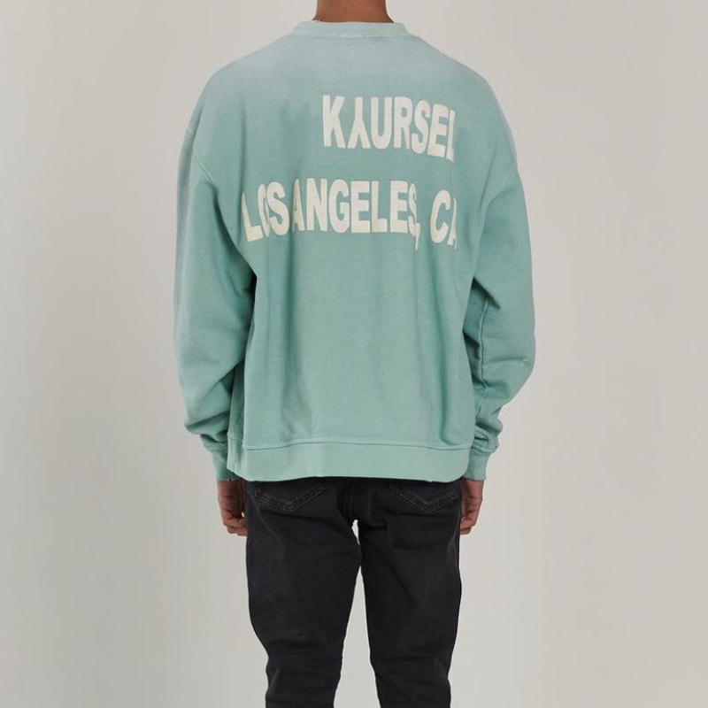 

22fw Germany Vintage Washed Brocken Puff Print Hoodie Autumn Winter Fashion Men Women High Street Cotton Pullover Sweatshirt, Peppermint green