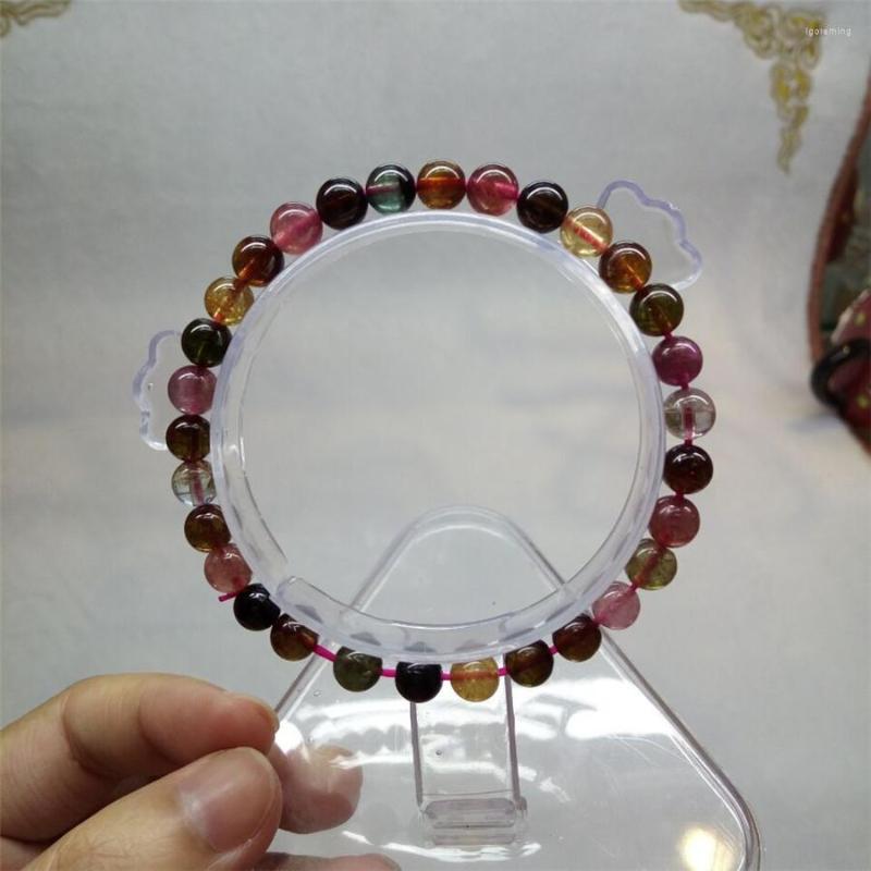 

Strand 6mm Genuine Natural Colorful Tourmaline Quartz Crystal Bracelets For Women Stretch Clear Charm Round Bead Bracelet