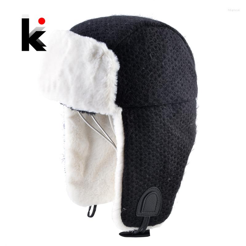 

Berets Women's Bomber Hat Winter Warm Faux Fur Earflap Beanies Knitted Solid Color Trapper Women Outdoor Ski Thick Ear Flaps, Beige