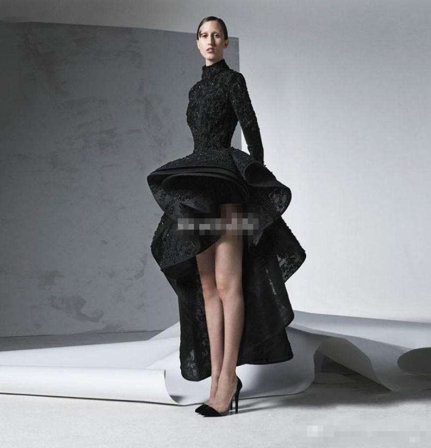 

High Low High Neck Mermaid Prom Dresses Arabic Middle Eastern Evening Gowns Peplum Beads Long Sleeve Formal Party Dress Krikor Jab4332339, Dark green