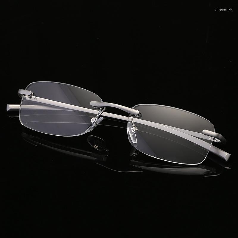 

Sunglasses Gray Al-Mg Alloy Rimless Reading Glasses Men Presbyopia Eyewear Ultralight Clear Magnifier 1.0 1.5 2.0 2.5 3.0 3.5 4.0