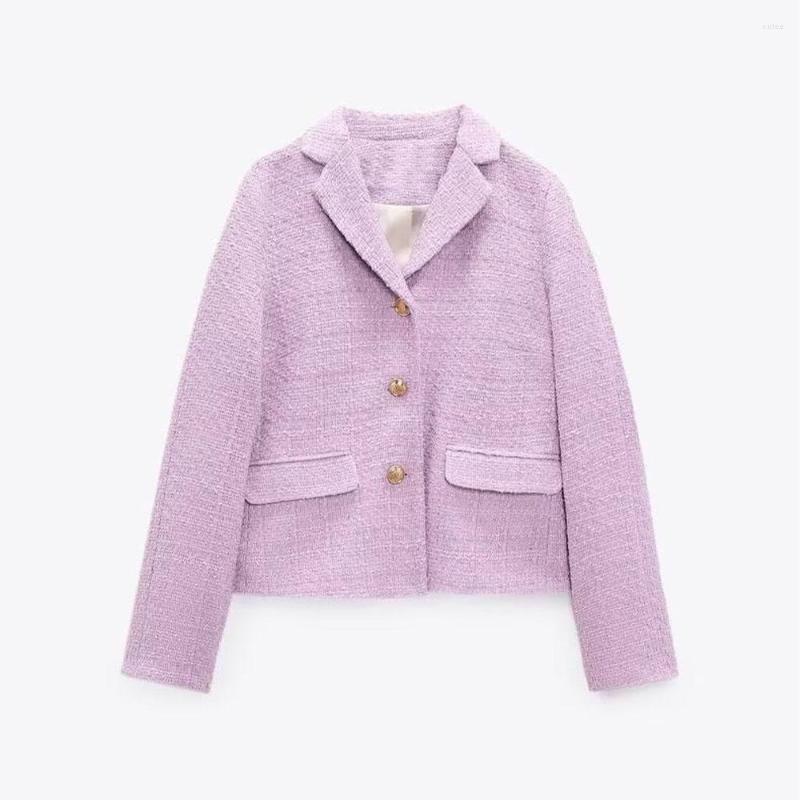 

Women' Suits Fall Fashion Women' Casual Retro Solid Color Versatile Lapel Long Sleeve Gold Breasted Texture Short Blazer, Lavender