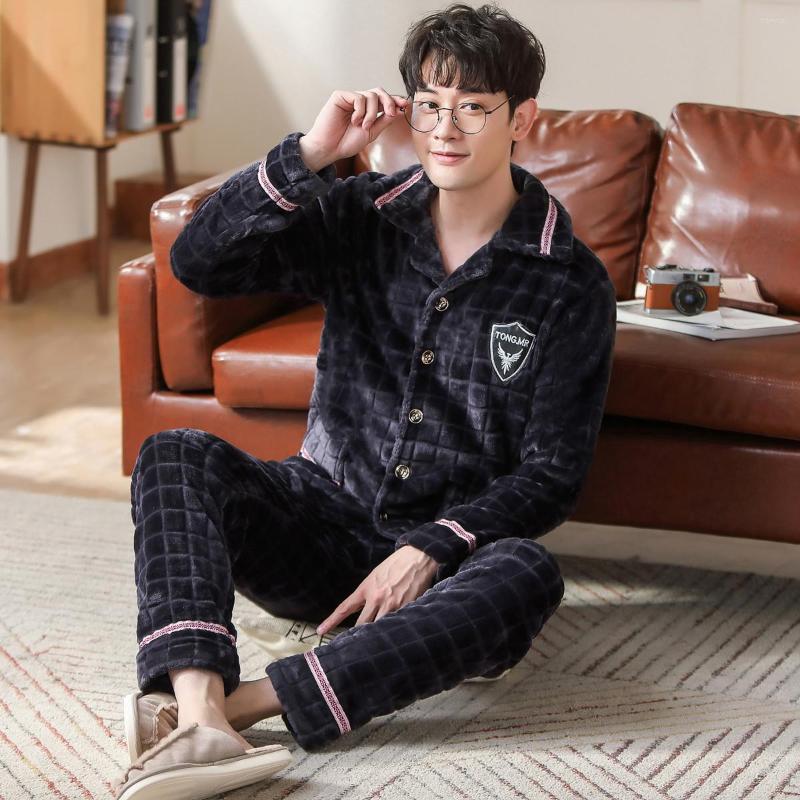 

Men's Sleepwear Autumn Winter Flannel Cartoon Men's Pyjamas Thicken Warm Soft Pajamas Set Casual Male Night Pijamas 3XL, Pj301color37