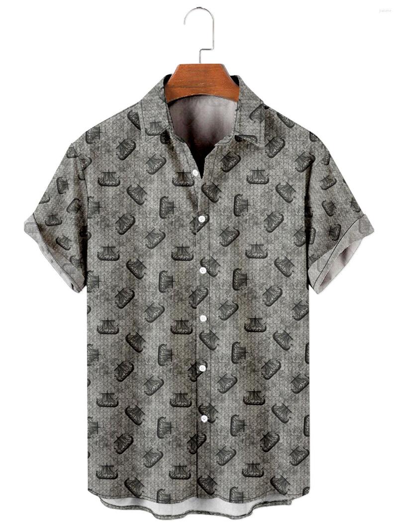 

Men's Casual Shirts 2022 Men's Short Sleeve Lapel Shirt Large Size Viking Floral 8 3D Printed With Pockets
