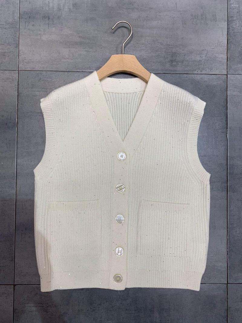 

Women's Vests 2023 Fashion Ladies Sleeveless Sexy Casual Solid Color Sequin Retro Cashmere Vest 0919, Black