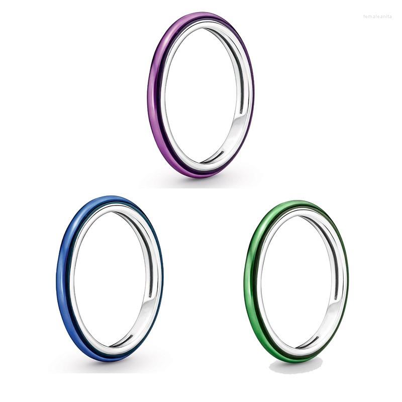 

Cluster Rings Authentic 925 Sterling Silver Sparkling Me Shocking Purple & Green Blue Ring For Women Wedding Party Europe Fashion