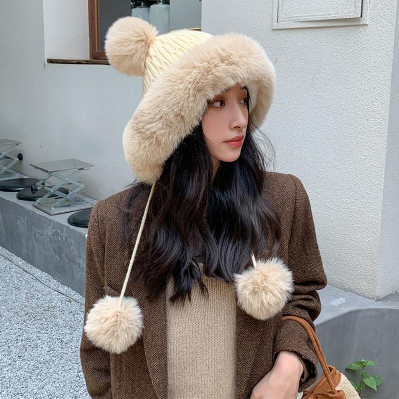 

Berets Knitted Hat Stylish Lightweight Wool Cap Lady Cute Fleece Trim Snow Daily Wear, White