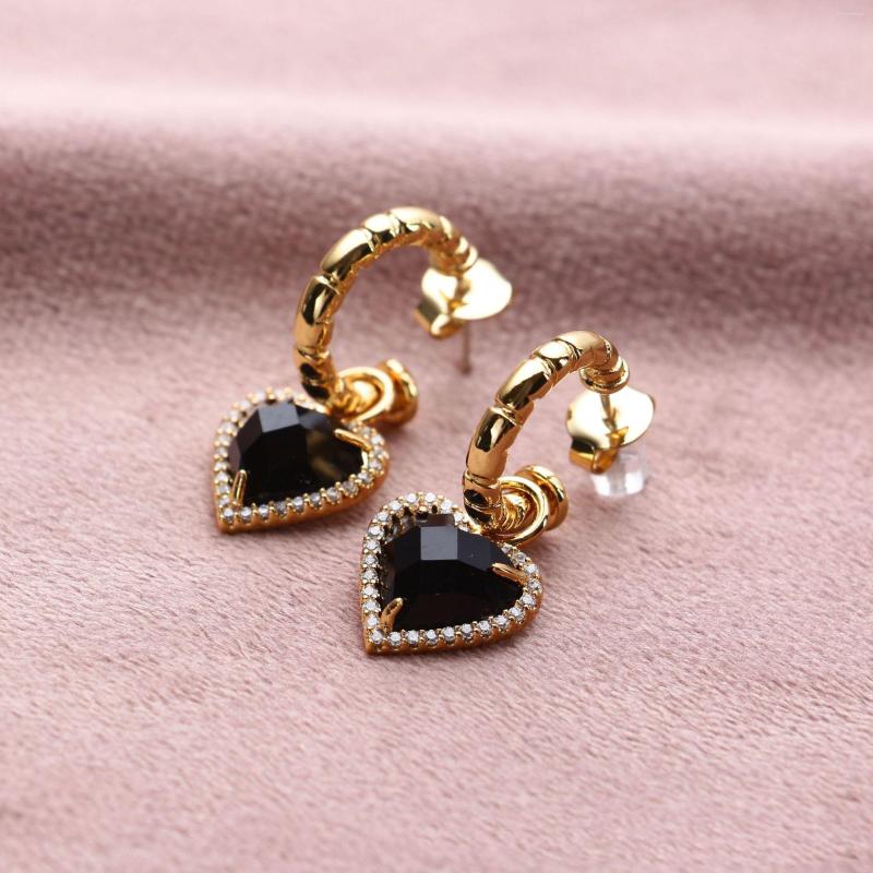 

Dangle Earrings Women Black Aritificial Crystal Heart Shape Gold Plated Drop