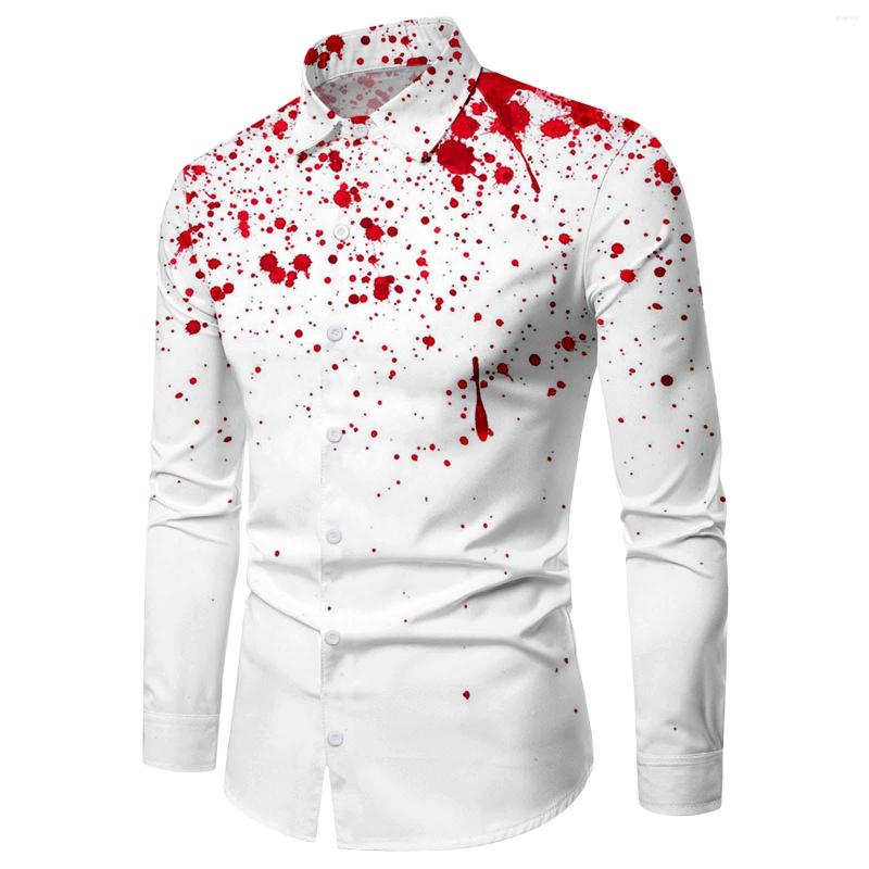 

Men's Casual Shirts Halloween Shirt Men Party Dress Bloodstain Printed Long Sleeve Turn Down Collar Costume Slim Male Tops, Black