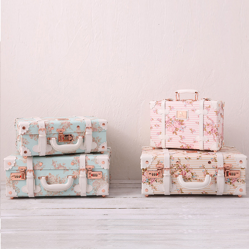 

Suitcases luxury handmade travel luggage with cosmetic bag fashion blue rolling luggage girls makeup bag women trolley suitcase 221114