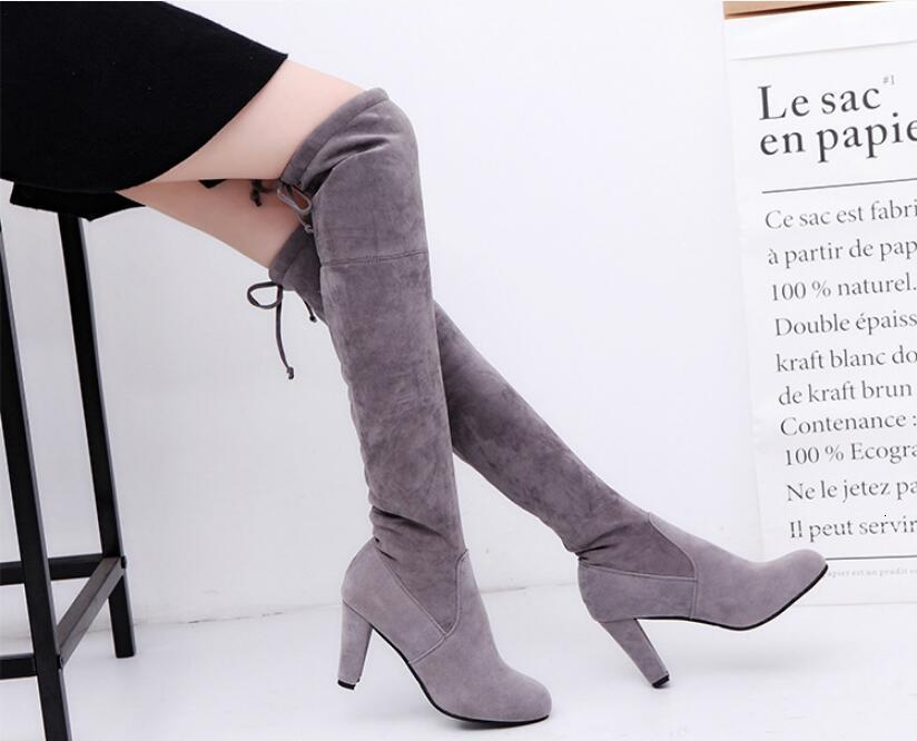 

Boots Overtheknee Women Strappy Round Toe Shoes High Heels Plus Size 43 Thigh Heeled Faux Suede 221114, Red