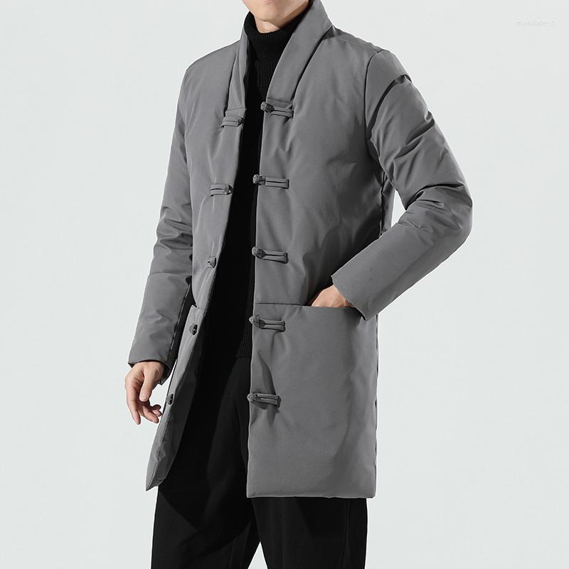 

Men's Down 2022 Winter Men Vintage Warm Parkas Mens Casual Mid-Length Jacket And Windproof Male Chinese Style Cotton-Padded, Black