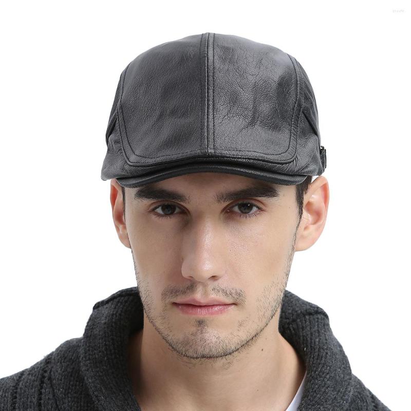 

Berets VOBOOM Black Brown Leather Flat Cap Men Natural Genuine Lambskin Ivy Caps Sboy Gatsby Hat Classic Boina 121