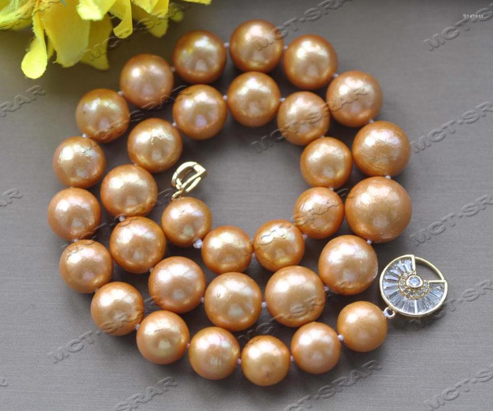 

Chains Z12117 A 18'' 15mm Golden Yellow-Gold Round Edison Keshi Pearl Necklace CZ