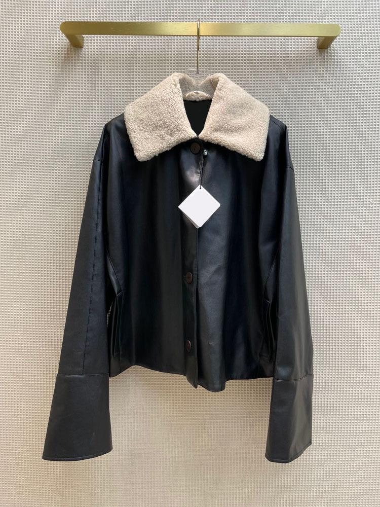 

Women' Leather 2022 Women Fashion Loose Pu Jacket With Fur Lapel TC210931, Picture shown