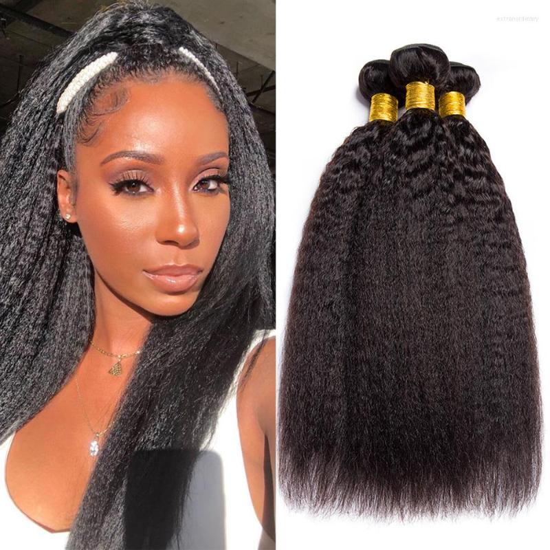 

Human Hair Bulks Yaki Kinky Straight 1 3 4 Bundles Deal Brazilian Extension 10-30 Inch Long Alibele Natural Color Weft