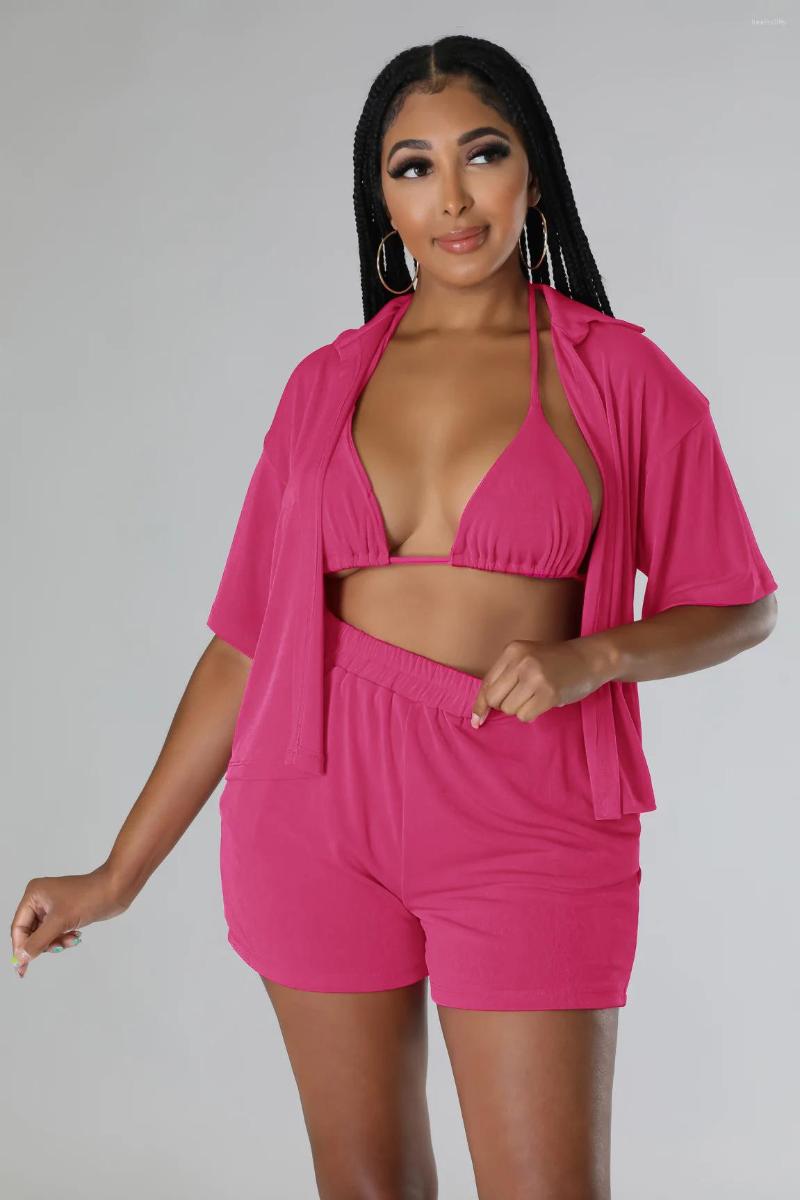 

Women' Tracksuits LFRVZ 2022 INS High-end Solid Young Casual Shirt&Short Free Half Sleeve 1 Piece Bikini Top Short Pants Slim Women 3, Blue