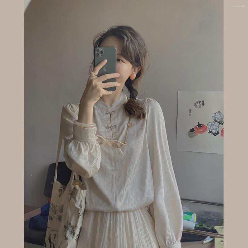 

Women's Blouses Woman Blouse Improved National Style Beige Shirt Women's Design Spring 2022 High Quality Long Sleeve, Women blouse