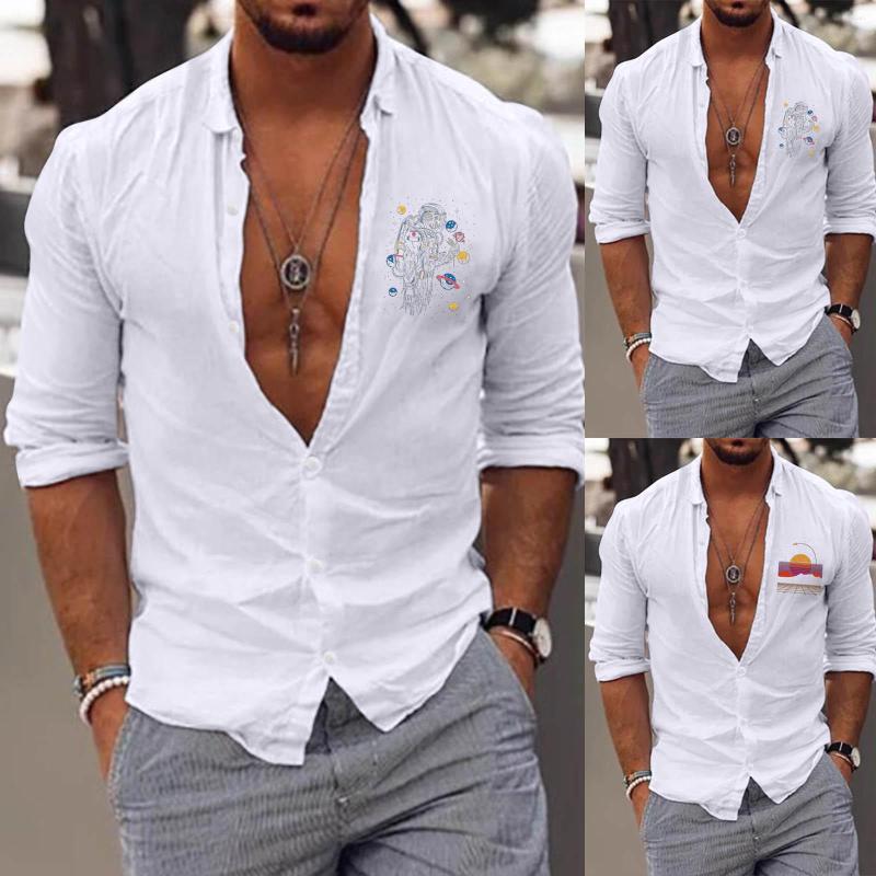 

Men's Casual Shirts Fitted Dress Men Long Sleeve Autumn Winter Printed Fashion Top Blouse Cotton T, Grey