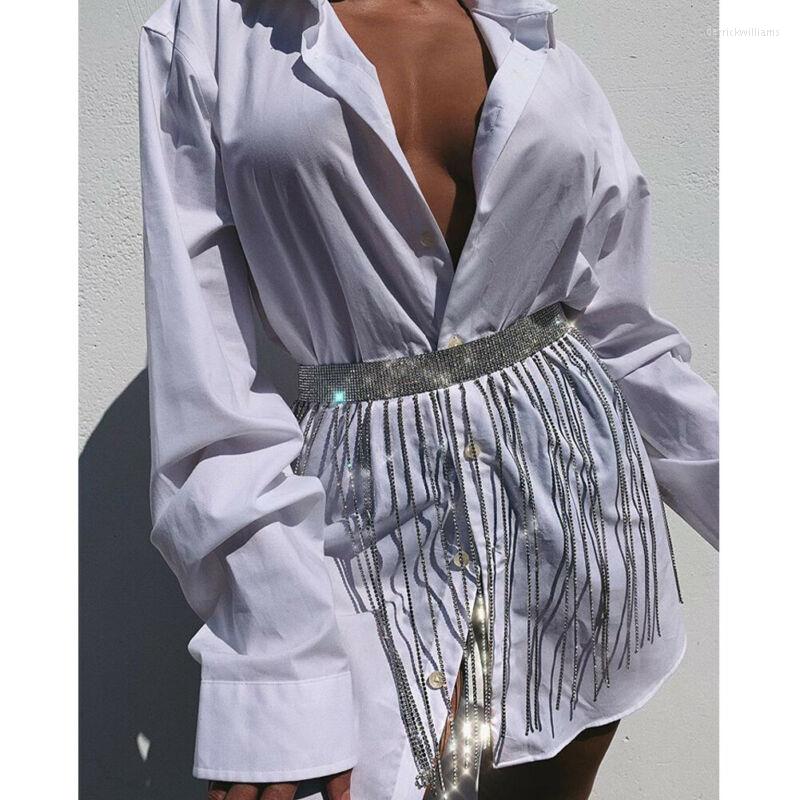 

Belts Sexy Women Luxury Bling Belt Ladies Fashio Long Tassel Crystal Chain Waist Band Fringe, Silver