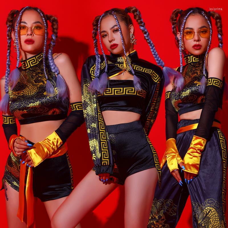 

Stage Wear Modern Hip Hop Dance Costume Women Chinese Style Jazz Performance Clothing Adult Sexy Rave Outfit Singer BL5267, Gloves and belt