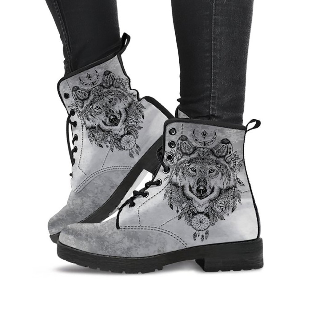 

Boots Bottines de neige squelette pour femmes moto Pansy chaussures talons bas Vintage Pu chaud hiver 221114, White