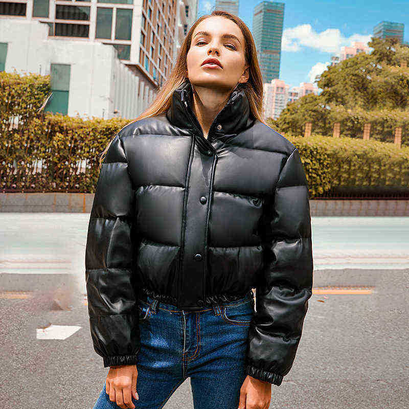 

Ftlzz Winter Stand Collar Soft Faux Leather Short Jacket Women Snow Thickening Pu Leather Jacket Fluffy Cotton Outfit Chic Female J220727, Beige