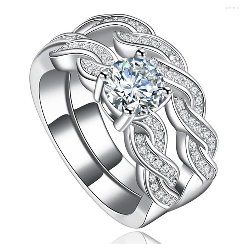 

Cluster Rings 2pcs YaYI Jewelry Fashion Princess Cut 6 White Cubic Zirconia Silver Color Engagement Wedding Party Couples