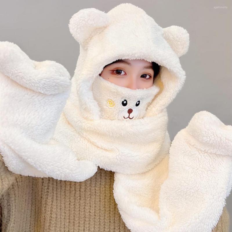 

Berets Chic Winter Gloves Cap Scarf Thicken Windproof Face Cover Neck Protection, White