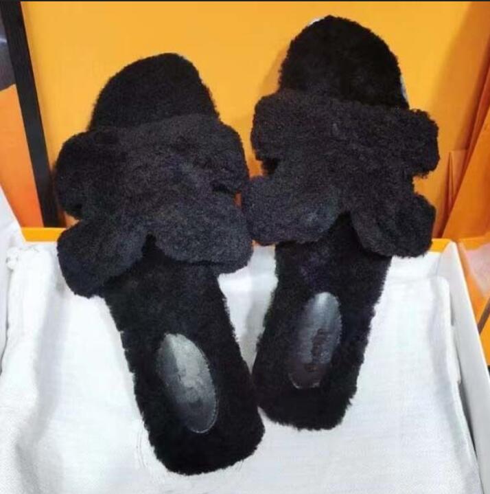 

Designers Women Soft Slippers Woolskin Sheepskin Insole Slides Winter Luxury Plush Fur Oran Sandals Rubber Sole Flat Slipper H658, Add postage
