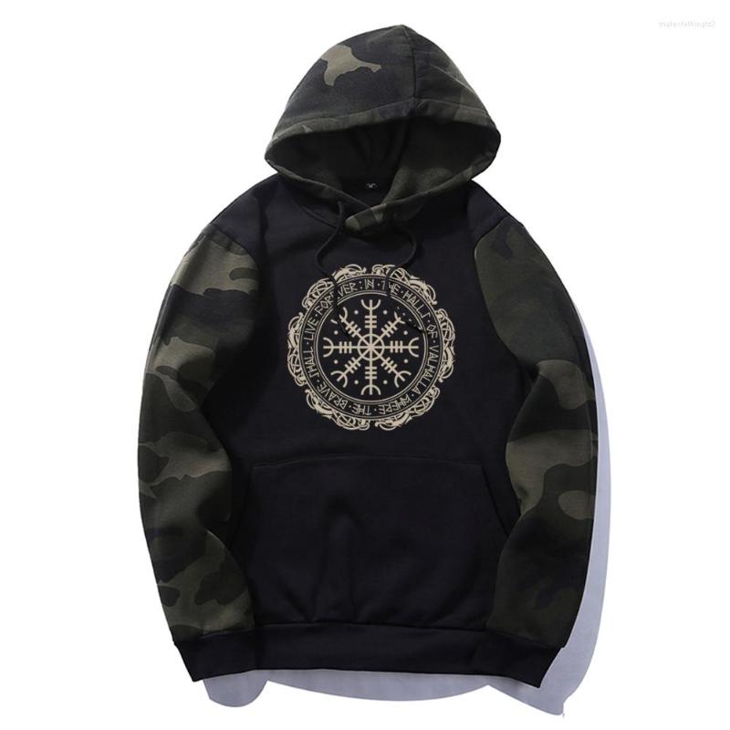 

Men' Hoodies Autumn Winter Odin Viking Male Sweatshirts Hip Hop Casual Men Military Camouflage Streetwear Camo Raglan Fitness Hoody, Black