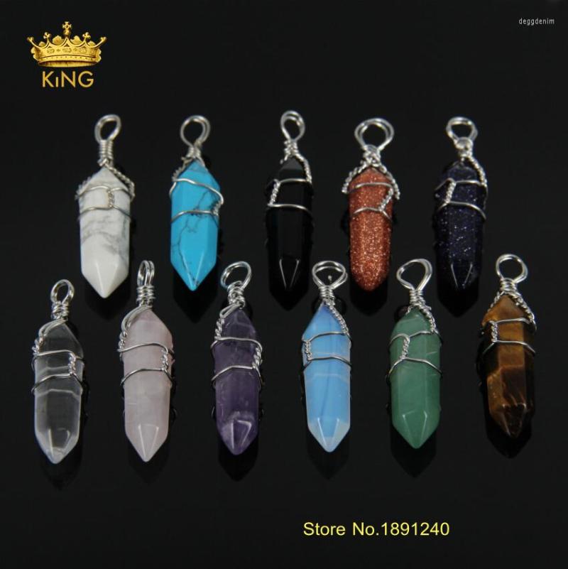 

Pendant Necklaces 10pcs Bulk Sliver DIY Making Assorted Wire Wrapped Natural Semi Precious Stone Pendants Point For Jewelry FR012